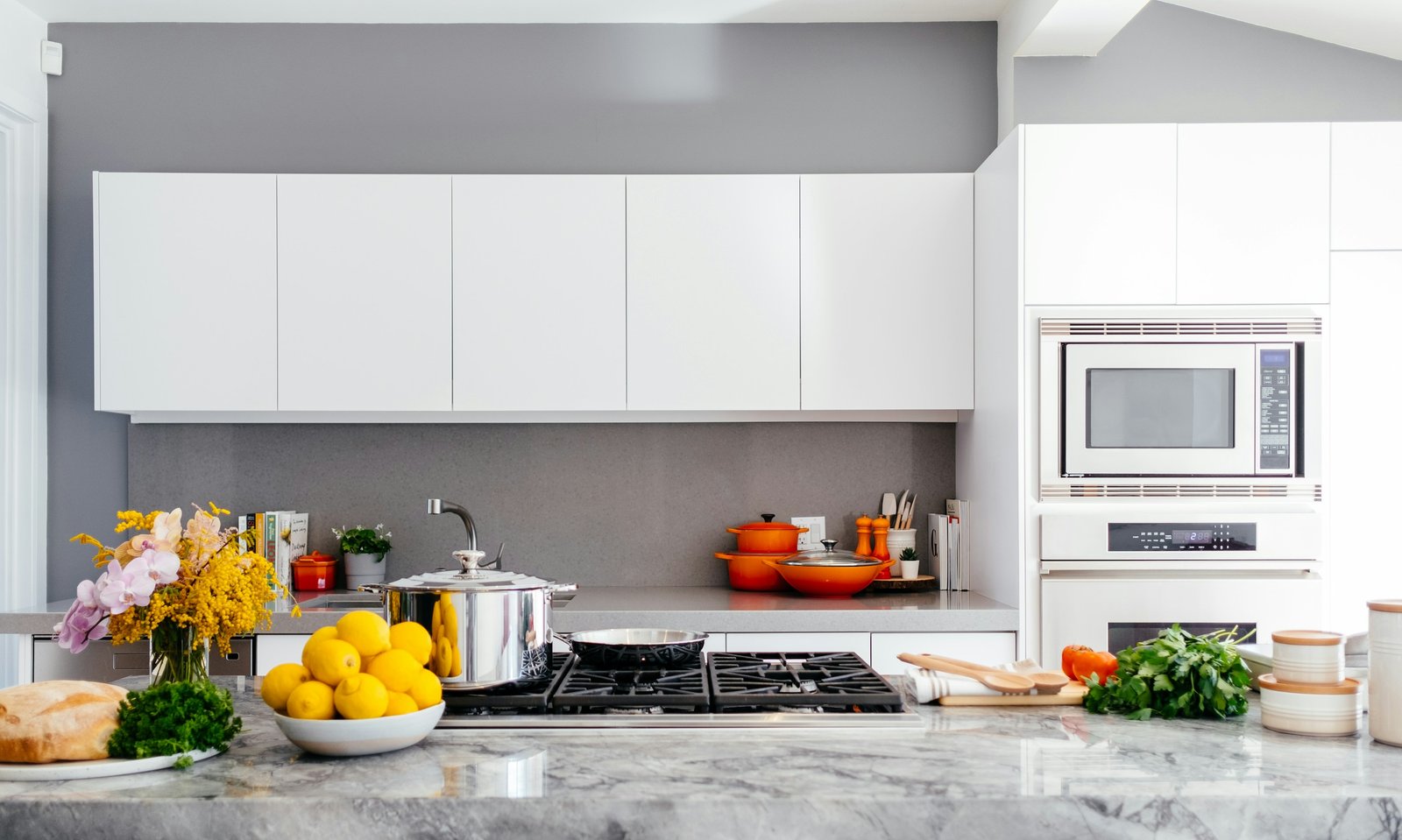 Modern kitchen cabinetry and stone countertops. Stock design inspiration.